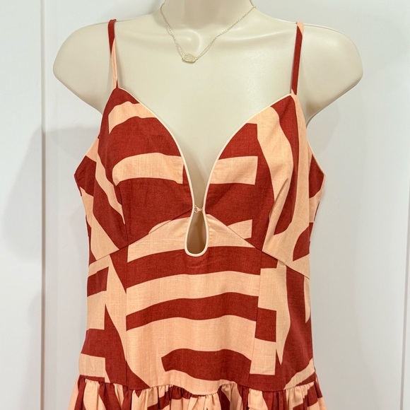 Mon Renn Surreal Midi Dress Tropico Print Red Medium Drop Waist Cotton Vacation - Picture 4 of 16